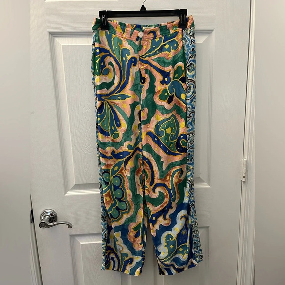 ! Anthropologie Maeve Rhiannon Satin Cropped Flare Pants sz 0 - Picture 4 of 6